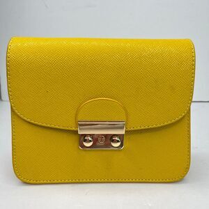 Shoulder Mini Tote Bag Purse Gold Chain Mustard Yellow Women’s #577
